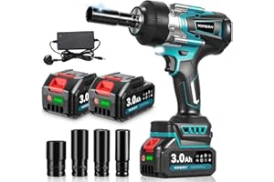Yofidra Cordless Impact Wrench 1700Nm, 1/2" Brushless Impact Gun with 2x3.0Ah Batteries & Charger, 3 Gears, LED Light, 4 Sockets, Electric Impact Driver for Automotive and Heavy Machinery Repair