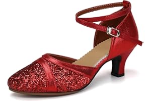 Uonpie Damen Latein Tanzschuhe Geschlossene Zehe Pailletten Schuhe Niedriger Absatz Gesellschaftstanzschuhe