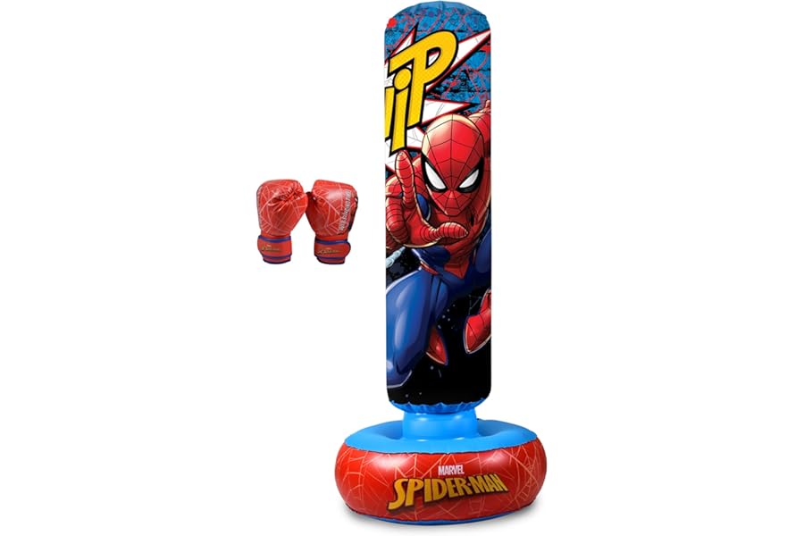 Hy-Pro Officially Licensed Spiderman Inflateable Boxing Bag with Boxing Gloves - Free Standing Kids Boxing Bag, Spiderman Toys & Gifts, 5+