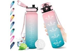 ‎KOLLYKOLLA KollyKolla Sport Trinkflasche 500ml/1L, Wasserflasche Auslaufsicher [BPA-Frei], Trinkflasche Kohlensäure Geeignet, Fahrrad Trinkflasche mit Filter und Zeitmarkierung, für Schule, Fitness, Büro