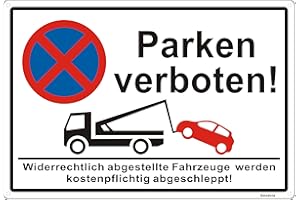 ‎GOODVIA Goodvia Parken Verboten Schild Metall Reflektierend, 44×30 cm Parken Verboten Schild Aluminium, Parken Verboten Schild Groß, Parken Verboten Schild Kostenpflichtig Abschleppen