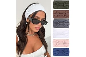 Mscat 6 Packs Fashion Women's Headband Wide Headbands Bohemian Style Elastic Knotted Non-Slip Headbands for Black Women Outdoor Yoga Solid Color Accessories