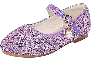 SRTUMEY Princess Shoes, Girls Mary Jane Shoes Toddler Kids Glitter Sparkly Dress Up Sandals Wedding Party Birthday Gifts
