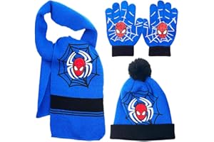 LKNBIF Set 3 Pezzi Spider Sciarpa, Set con Cappellino Invernale, Guanti Cappello Spider Cappello Guanti Set, Spider Completo Termico, per Bambini per Bambini Ragazzi Ragazze, Set di Accessori Invernali