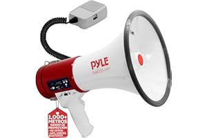 Pyle megafono, con Sirena, Altavoz de bocina con microfono, Bateria Recargable, Ideal para Exteriores, Policias, Animaciones