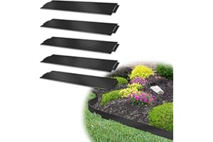 Aufun Rasenkante Beeteinfassung 10 Stücke 100x15cm Beetumrandung, 10M Beetbegrenzung Rasenbleche Mähkante Metall Palisade Beet Rasen- Schwarz