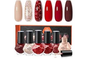 MODELONES Vernis à Ongles, Vernis à Ongles Lot Brillant Séchage Rapide Rouge Nude Scintillant 6 Couleurs, à Base D'eau Vernis Lot, Vernis Gel DIY Nail Art Manucure, Cadeau pour Les Femmes