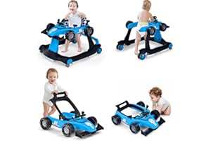 RELAX4LIFE Girello per Bambini 6 in 1 con Luci e Suoni, Vassoio Giocattolo Rimovibile, 2 Velocità Ruote e 3 Altezze Regolabili 50,5/53,5/55,5 cm, Portata 12 kg (BLU)
