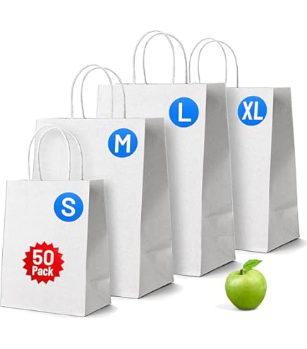 LEXININ 100 PCS Medium White Paper Gift Bags With Twist Handles, 21 X - View #6