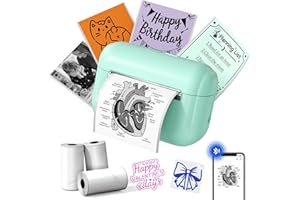 Memoking Mini Drucker für Smartphone, Minidrucker Q02E Bluetooth Fotodrucker für Jungen & Mädchen, Tragbare Thermodrucker Mini für Geschenke, Studiennotizen, Anatomische Diagramme, Fotos, Erstellung