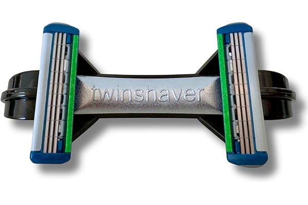 twinshaver rasoir pour crâne chauve + 4 lames de rechange, protection contre les coupures et 80% de gain de temps, corps & tête, rasoir sur zone humide (0mm) pour hommes et femmes (noir)