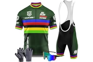 HECLOK Abbigliamento Manica Corta Tuta Ciclismo Uomo Estate Completo Ciclismo Uomo Set+Pantaloncini Ciclismo 9D Gel imbottito con Bretelle MTB＋Guanti da Ciclismo, Occhiali da Ciclismo