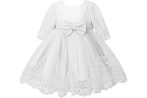 Freebily Robe de Baptême Blanc Bébé Fille Enfant Robe Soirée Cocktail Bal Mariage Papillon Robe Fille Princesse Anniversaire Robe Automne Hiver Manche Longue 1-4 Ans