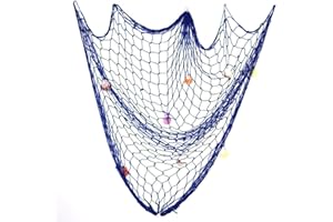 Old Tjikko Fischernetz Deko,Maritime Deko,Mediterranen Stil Fischerei Dekorative mit Farbigen Muscheln,Netz Schlafzimmer Wohnzimmer Wand Bar Party Decor Fotografie,Circa 150 x 200 cm (Blau)