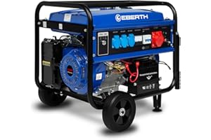 EBERTH 5500 Watt Generatore di corrente portatile Gruppo elettrogeno avviamento elettrico 13 CV Motore a benzina 4T, 3 fasi, 1x 400V, 3x 230V, 1x 12V Regolatore di volt automatico AVR, con ruote
