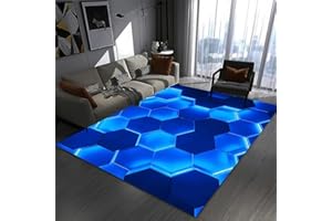 RUILBJM Schlafzimmer Gaming Teppich, 3D Vision Geometrisches Neon Muster, rutschfest Weiche Flanell Matte, Wohnzimmer Teppich, für Teenager Computer Spiel Zimmer, Coole Deko (Blau,120x160 cm)