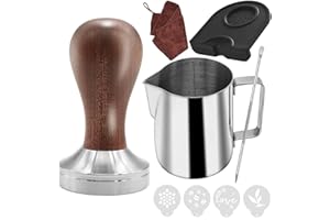 EZEBESTA 51mm Tamper Set Prensadores de Café 51mm de acero Inoxidable con Alfombrilla Cafe, Jarra de Leche (350 ml), Toalla de Barista Para Cafetera Express Portafiltro Accesorios Barista