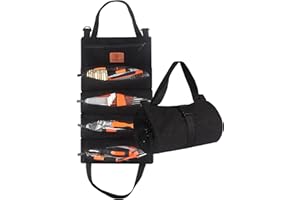 FIREDOG Roll Up Tool Bag, Canvas Wrench Roll Up Pouch Multi-Purpose Tool Roll Organize, 5 Zippered Tool Pockets (Black)