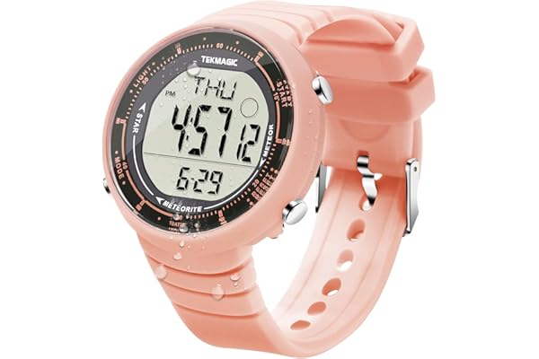 TEKMAGIC Montre Sport Fille Etanche 100 Mètres pour Plongée et Piscine avec Chronomètre, Réveil, Minuteur, Double Fuseau Horaire, Calendrier, Rétroéclairage, Format 12 ou 24 Heures