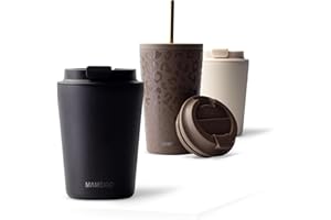 MAMEIDO Termo Cafe 350 ml, Vaso Termico Antigoteo, Taza Termica acero inox sin BPA, Vaso Termo Cafe para llevar (Rich Black)