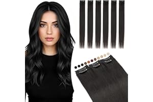 Elailite Extension Capelli Veri Clip Neri Remy Human Hair Naturali Set da 6 Ciocche Singole con Silk Lace 25cm 31gr per Volume/Mèches (#1B Nero Naturale)
