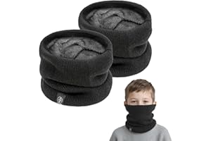 SEFIRST 2 Pièces Tour de Cou pour Enfant, Polaire Cache Cou, Gaiter Masque Cagoule Cache-Cou Hiver écharpe Coupe-Vent Ski Élastique Épais Snood pour Moto Ski Marche Course Voyage, Noir
