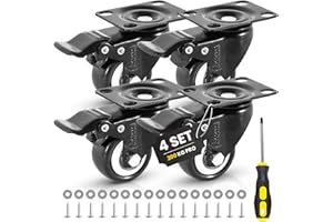 YUCONECT Heavy Duty Castors up to 300 kg with Screwdriver, Screws and Discs - Heavy Duty Castors with Brake - 4 Castors with Brake - Furniture Castors Heavy Duty - Swivel Castors 50 mm - Industrial