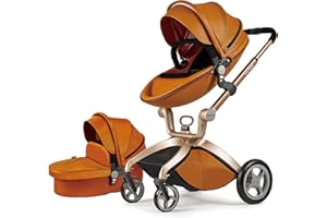 Cochecito de bebé Hot Mom: cochecito de bebé con ángulo de altura del asiento ajustable y absorción de impactos en las cuatro ruedas,F22 marrón