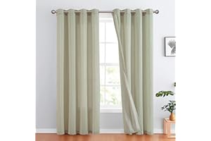 TOPICK Zasłony lniane, w paski, nowoczesne, beżowe, o wyglądzie lnu, do salonu, filtr światła, zasłona z oczkami w paski, zestaw 2 sztuk, 130 x 225 cm, kolor zielony na beżowym