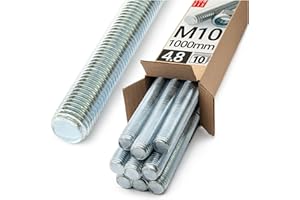 Lun Fix Tige filetée | M10 x 1000 mm | Lot de 10 | Acier galvanisé 4.8 | DIN 976 | Filetage métrique | Goujon fileté M10 | Vis longue | Fixation industrielle | Montage métal