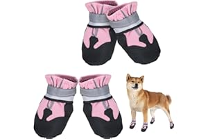 Avvrel Hundeschuhe, 4 Stück Pfotenschutz Hundestiefel rutschfeste wasserdichte Hundeschuhe mit Verstellbar Reflektierendem Riemen, Outdoor Hundeschuhe für Kleine Mittel Große Hunde (S, Rosa)