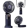 GOCKERA Portable Fan, 4200mAh Battery Operated Fan, 5 Speeds Personal Fan with Base, Digital Display, 180° Ajustable Lash Fan Makeup Fan for Women, Handheld/Neck/Desk Fan for Outdoor Indoor (Blue)