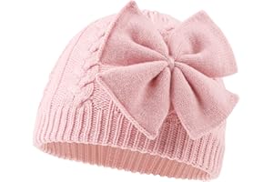 XIAOHAWANG Cappello Invernale per Bambina Nodo Rosa Cappello Bianco Grigio Lavorato a Maglia per Bambini Copriorecchie da 0-6 Anni