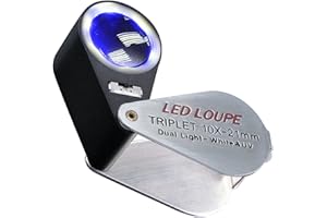 GAIN EXPRESS Loupe Bijoutier 10X Loupe Pliante en métal avec loupe à lumière UV LED pour Diamants, Bijoux, Pièces de Monnaie, Identification de Bijoux, Reconnaissance de Monnaie