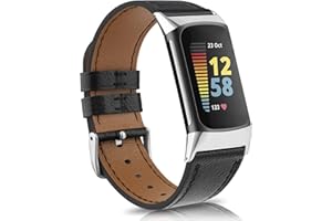Vancle Leder Armband Kompatibel mit Fitbit Charge 5 Armband, Weiches Leder Ersatzarmband für Fitbit Charge 5 Damen Herren