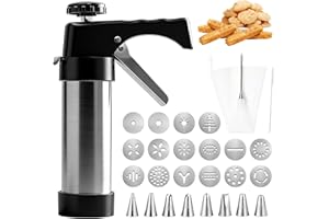 Pmueuff Machine a Churros,Presse a Biscuits, Kit Patisserie Professionnel avec 16 Gabarits,8 Douilles et Poche, Seringue Patisserie pour Gâteaux Gâteaux Dessert Biscuits