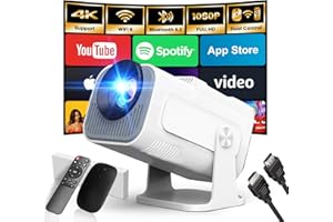 GAIMOO [App intégrée] 2025 Upgraded Vidéoprojecteur 1920*1080P FHD 4K Mini Projecteur Portable Dual Contrôle avec Souris Android TV WiFi 6 BT5.2 180° Rotation HDMI/TV Stick/USB/PS5, avec HDMI et Souris,Blanc