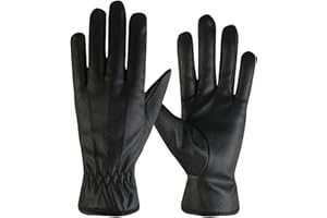 LJCZKA Guantes Hombre Invierno Cuero Mujer con Pantalla Táctil, Guantes Mujer Invierno Piel Térmicos Guantes Moto Cortavientos, Negro