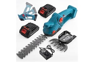 CHANGE MOORE CHANGEMOORE 21V Cordless Hedge Trimmer & Grass Shears - 1300rpm 2.5Ah Cordless Grass Trimmer with 2 Batteries, 2 in 1 Electric Hedge Trimmer Garden Shears, Adjustable Head for Garden & Lawn Edging