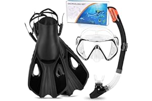 Maschera e Pinne, Rtdep 4 IN 1 Maschera e Pinne Snorkeling,Pinne Piscina,Maschere da Immersione Panoramica a 180,Dry - Snorkel, Maschera da Snorkeling Pinne Maschera e Boccaglio per Adulto