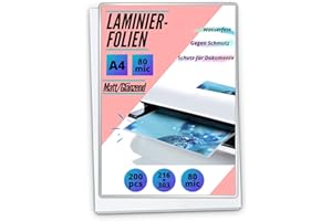 MK MARC KINDERMANN 200 Stück PREMIUM Laminierfolien DIN A4 - matt/glänzend - 2 x 80mic (160 mic) - OHNE WASSERZEICHEN - Für Dokumente, Fotos oder Karten - Wasserfest, unzerreißbar