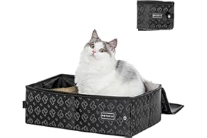 PETSFIT Bac à litière Portable – Anti-Fuite, Fond imperméable, Convient pour Les Chats et Chatons de Taille Moyenne, bac à litière de Voyage avec Couvercle, bac à litière Pliable Standard, Parfait