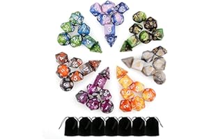 Monuary Dadi Dungeons And Dragons, 49 Pezzi D&D Dadi Poliedrici da Gioco Doppio-Colore per TRPG/DND Pathfinder con Sacchetti, 7 Set di Rpg DND MTG D4/D6/D8/D10(0-9 e 00-90)/D12/D20 - B