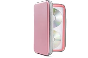 DVSICK Étui de rangement pour DVD, 96 compartiments en plastique pour CD, étui de protection portable à fermeture éclair pour rangement de voiture (rose clair)