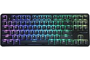 DPOFIRS Mechaniczna Klawiatura do Gier Ajazz, 87 Klawiszy K870T Klawiatura Mechaniczna Podświetlane Klawisze z Przewodowym Podwójnym Trybem Bluetooth 1.6m i 18 Kolorowymi światłami (czarny)