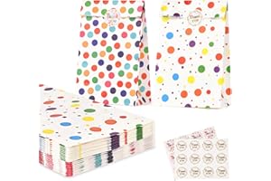 CHEPULA 20 szt. papierowych torebek imprezowych na imprezę dla dzieci, płaski dno, torba papierowa na cukierki, z 24 naklejkami na zajęcia, upominki na imprezę, urodziny i baby shower, ślub