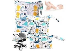 Quxvena Windeltasche Wiederverwendbar, 3 Stück Wetbag Wasserdicht Nasstasche Nass und Trocken, Tragbar Wetbag Kindergarten für Babys Windeln, Reisetasche