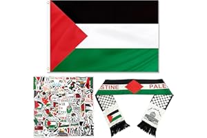 HPBAGGY Bandera de Palestina 150 x 90 cm,Bufanda Bandera Palestina 135 x 14 cm,Palestine Pegatinas,Banderas Resistentes a la Intemperie para Exteriores,Bufanda para Hombres y Mujeres