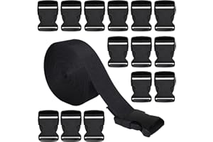 RETON 10 Yards Schwarz Nylon Gurtband + Verstellbare Schnallen Kunststoff Seitenschnallen (15/20/25/32/38/50MM)