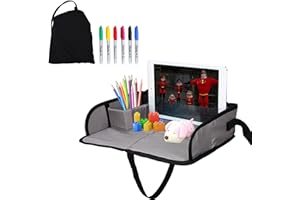 Amoilly Plateau de Jeu pour Enfants, pour Voyage, Plateau de Voyage pour Avion, Train, Plateau de Voyage pour Enfants avec Crayons Aquarelle et Planche de Dessin (Gris)